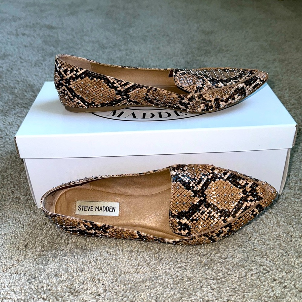 Snake Print Studded Flats